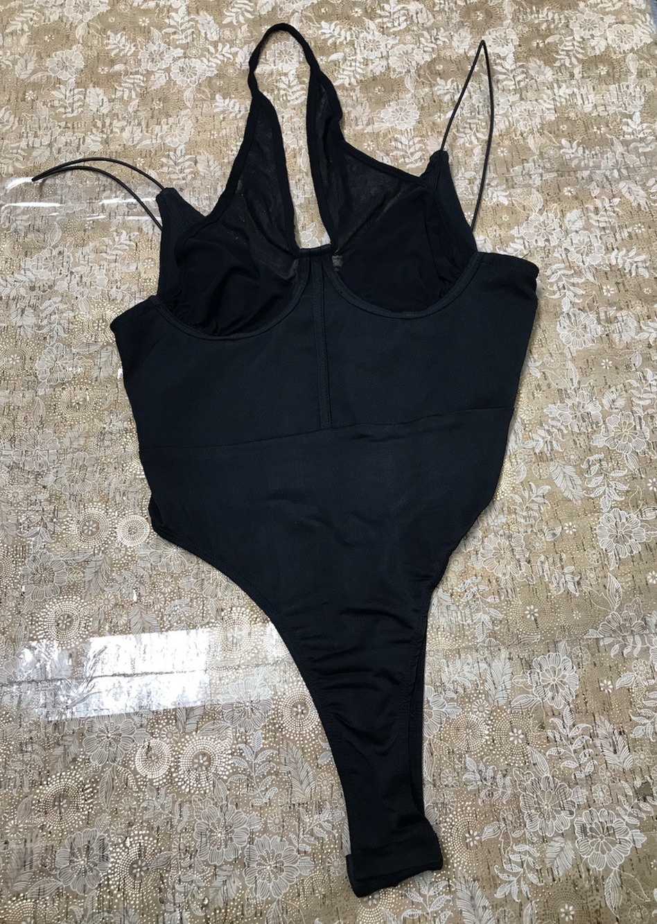 Women's Pretty Little Thing Black Halter Mesh Strappy Bodysuit Size 4